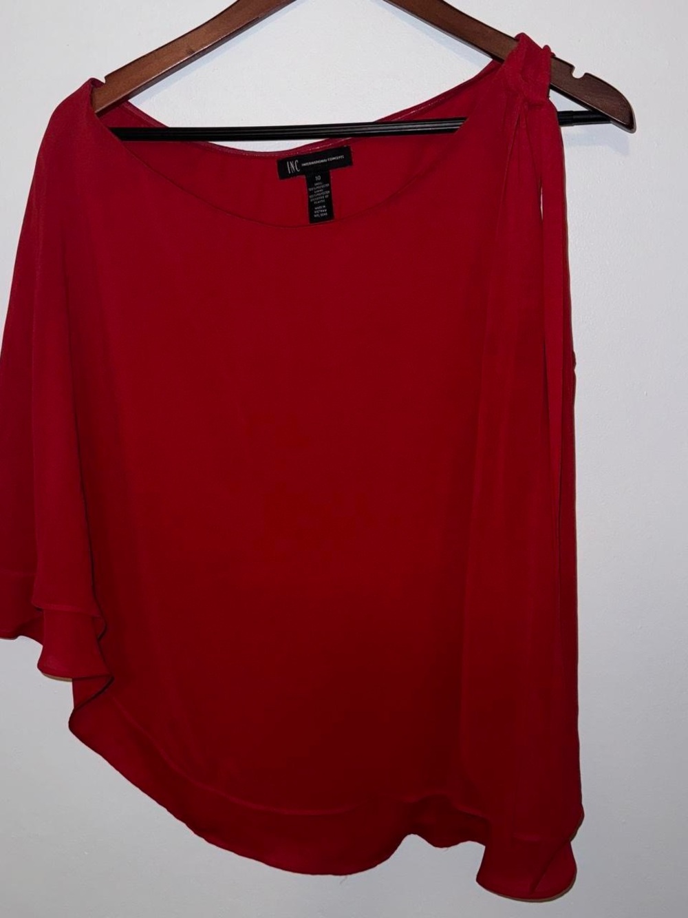 INC International Concepts Red Asymmetric One-Shoulder Tunic with Shoulder Tie
